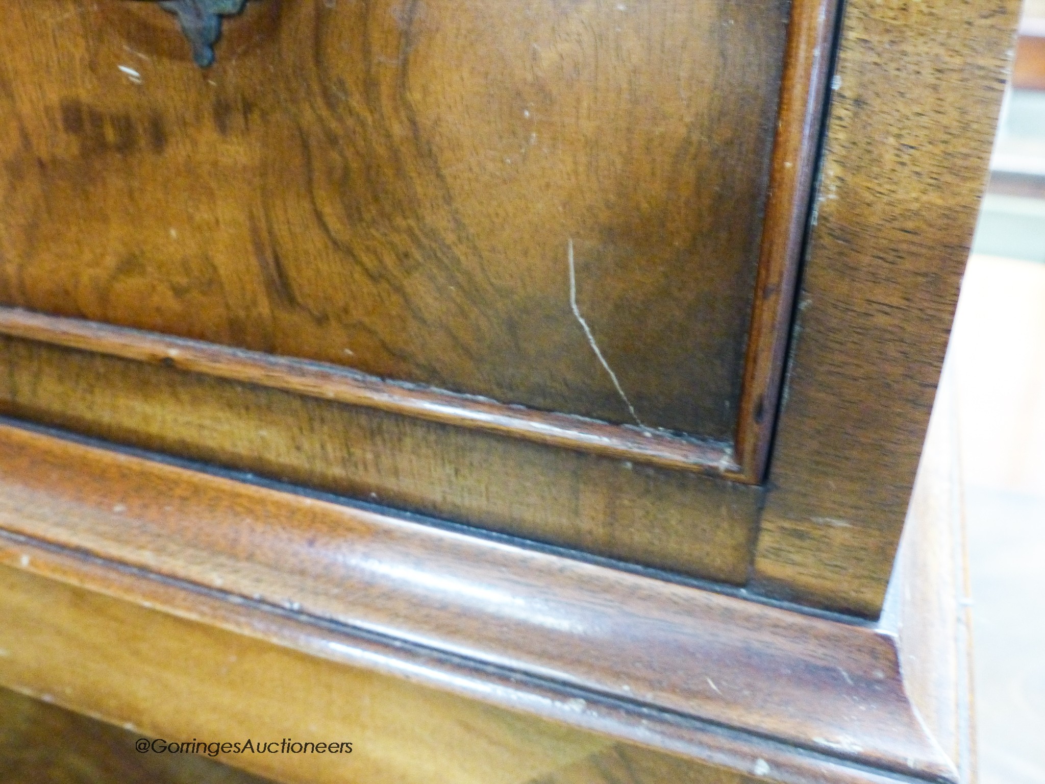 A reproduction George I style walnut bachelor chest, width 59cm, depth 35cm, height 80cm